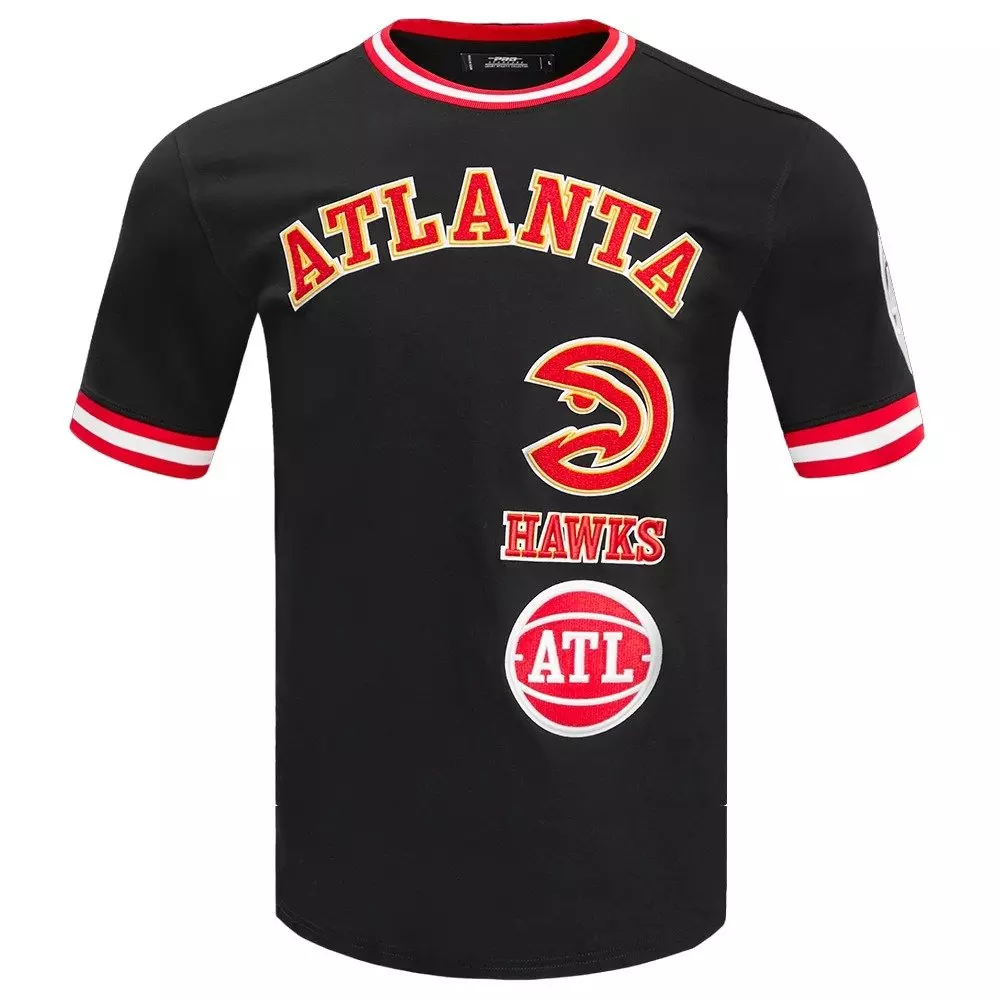 Pro Standard Men's NBA Atlanta Hawks Retro Classic Double Knit Tee -Black/Red - BLACK/RED