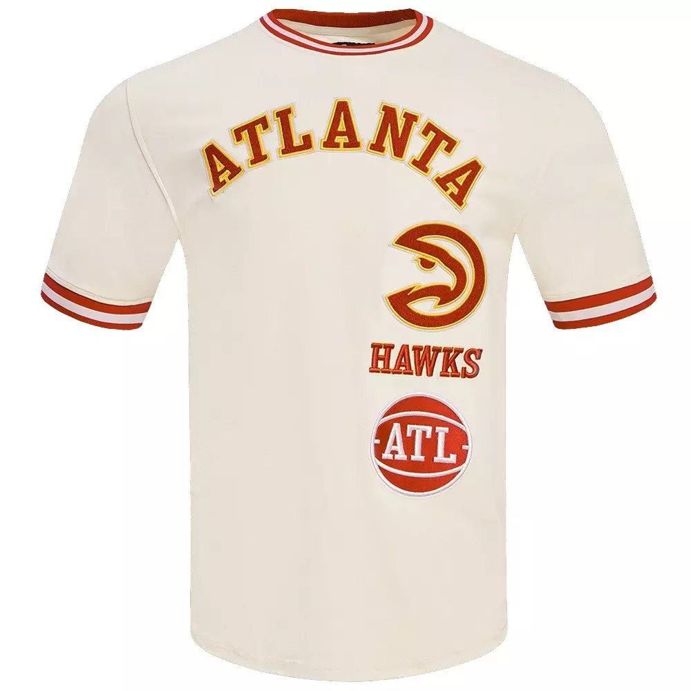 Pro Standard Men's NBA Atlanta Hawks Retro Classic Double Knit Tee -Eggshell/Red - EGGSHELL/RED