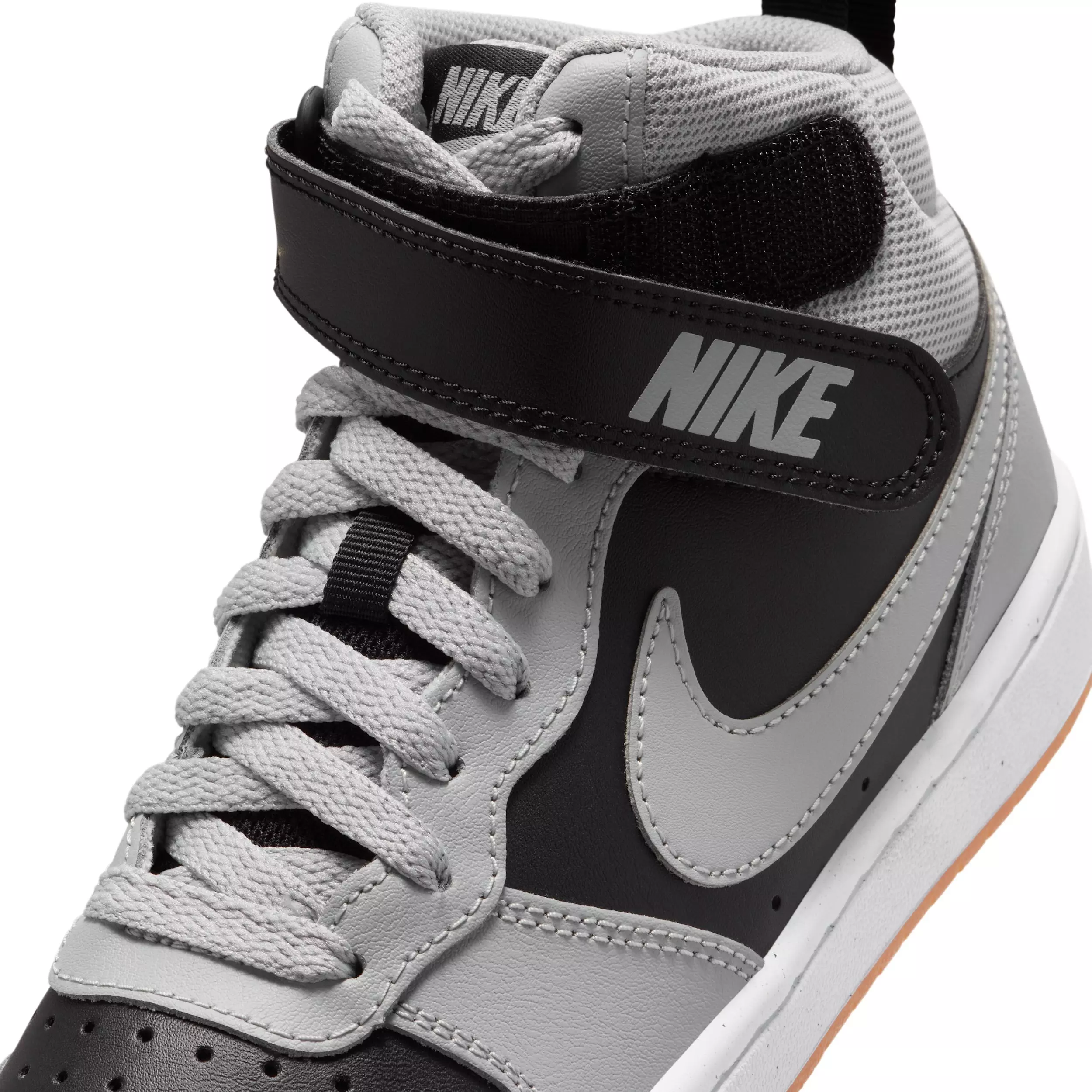 Nike Court Borough Mid 2 "Black/White/Gum Medium Brown/Light Smoke Grey" Grade School Boys' Shoe - BLACK/WHITE/MD BROWN/LT GREY