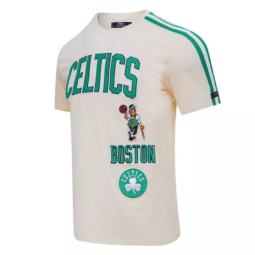 Pro Standard Men's NBA Boston Celtics Retro Classic SJ Striped Tee - Eggshell/Kelly Green - EGGSHELL/KELLY GREEN