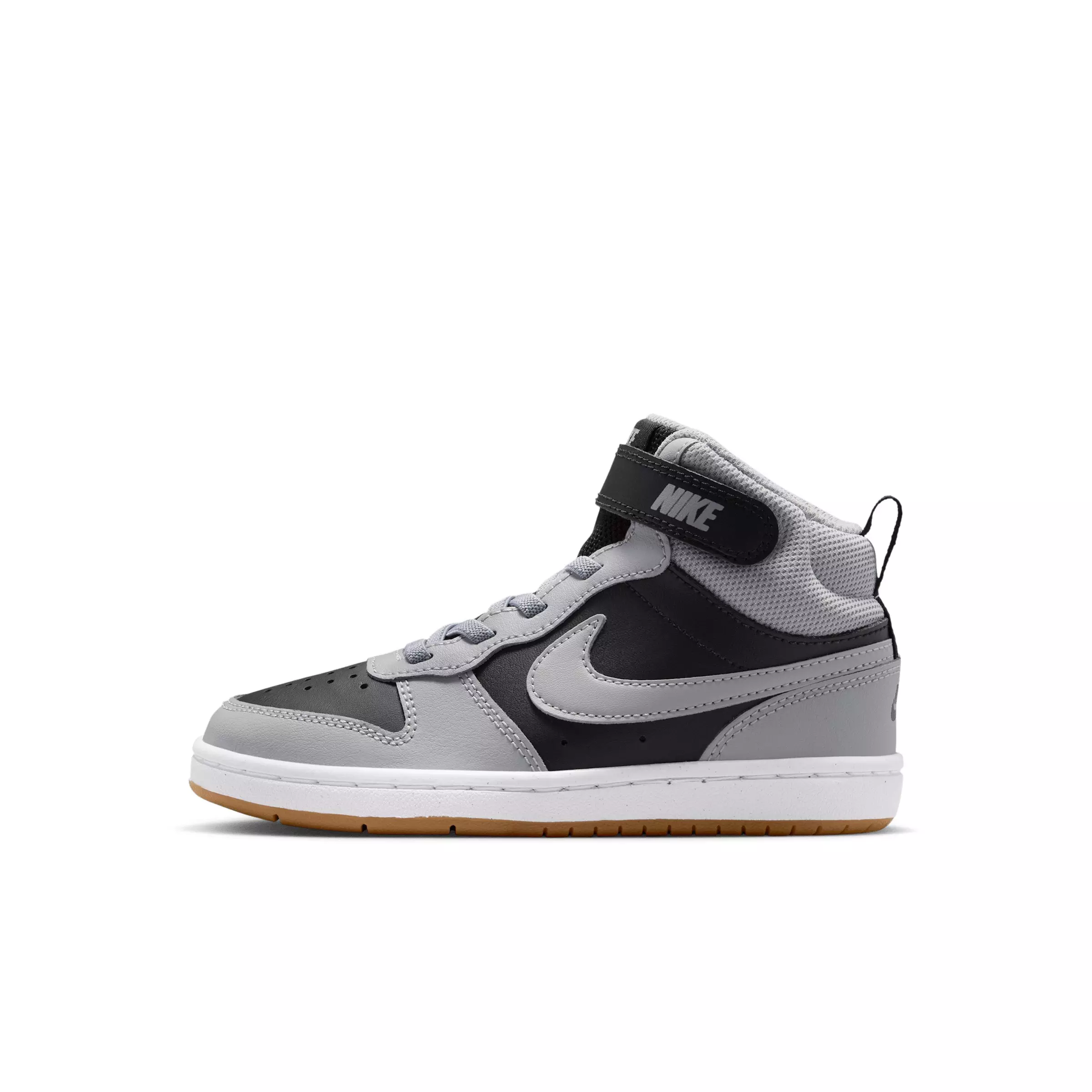 Nike Court Borough Mid 2 "Black/White/Gum Medium Brown/Light Smoke Grey" Preschool Boys' Shoe - BLACK/WHITE/MD BROWN/LT GREY
