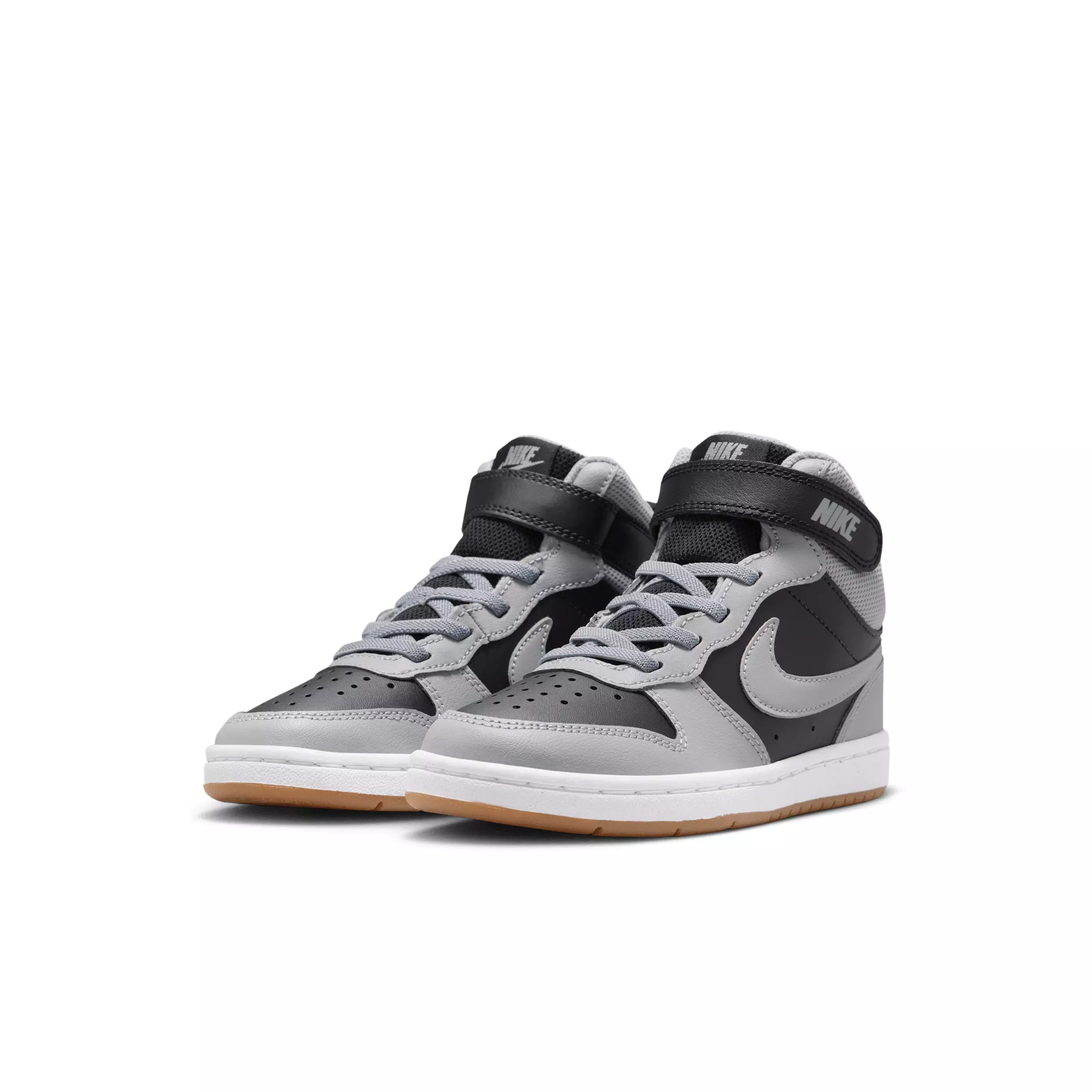 Nike Court Borough Mid 2 "Black/White/Gum Medium Brown/Light Smoke Grey" Preschool Boys' Shoe - BLACK/WHITE/MD BROWN/LT GREY