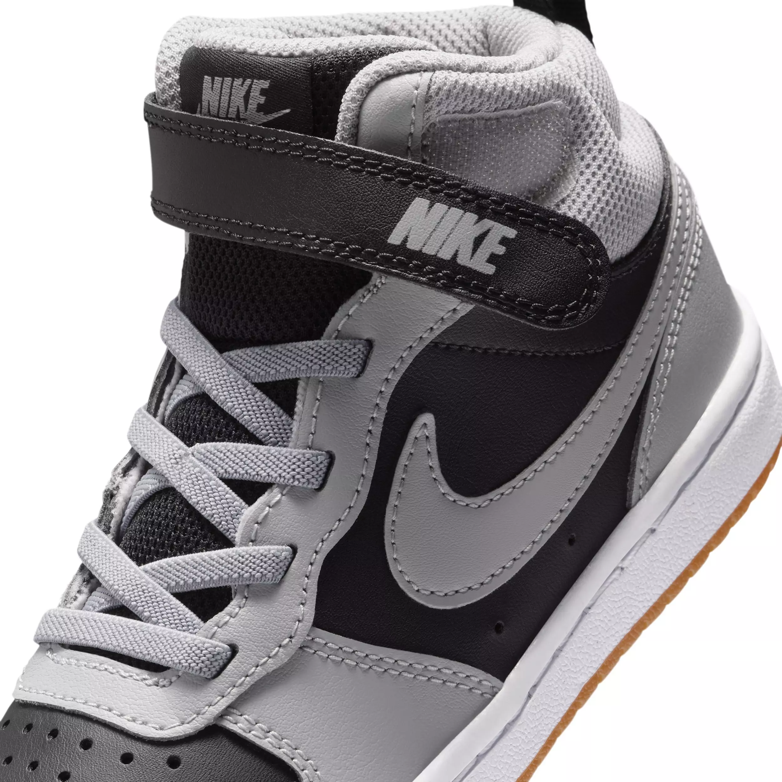Nike Court Borough Mid 2 "Black/White/Gum Medium Brown/Light Smoke Grey" Preschool Boys' Shoe - BLACK/WHITE/MD BROWN/LT GREY