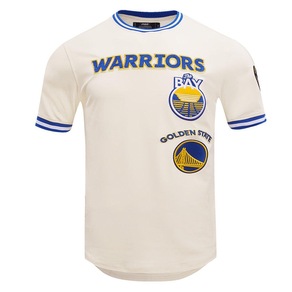 Pro Standard Men's NBA Golden State Warriors Retro Classic Double Knit Tee -Eggshell/Royal - EGGSHELL/ROYAL BLUE Thumbnail View 1