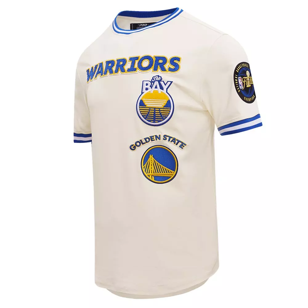 Pro Standard Men's NBA Golden State Warriors Retro Classic Double Knit Tee -Eggshell/Royal - EGGSHELL/ROYAL BLUE
