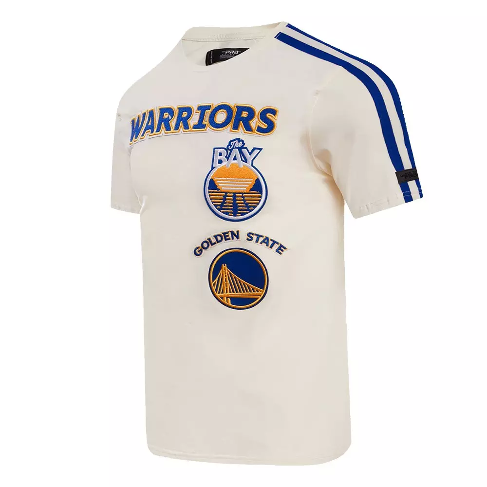 Pro Standard Men's NBA Golden State Warriors Retro Classic SJ Striped Tee - Eggshell/Royal - EGGSHELL/ROYAL BLUE