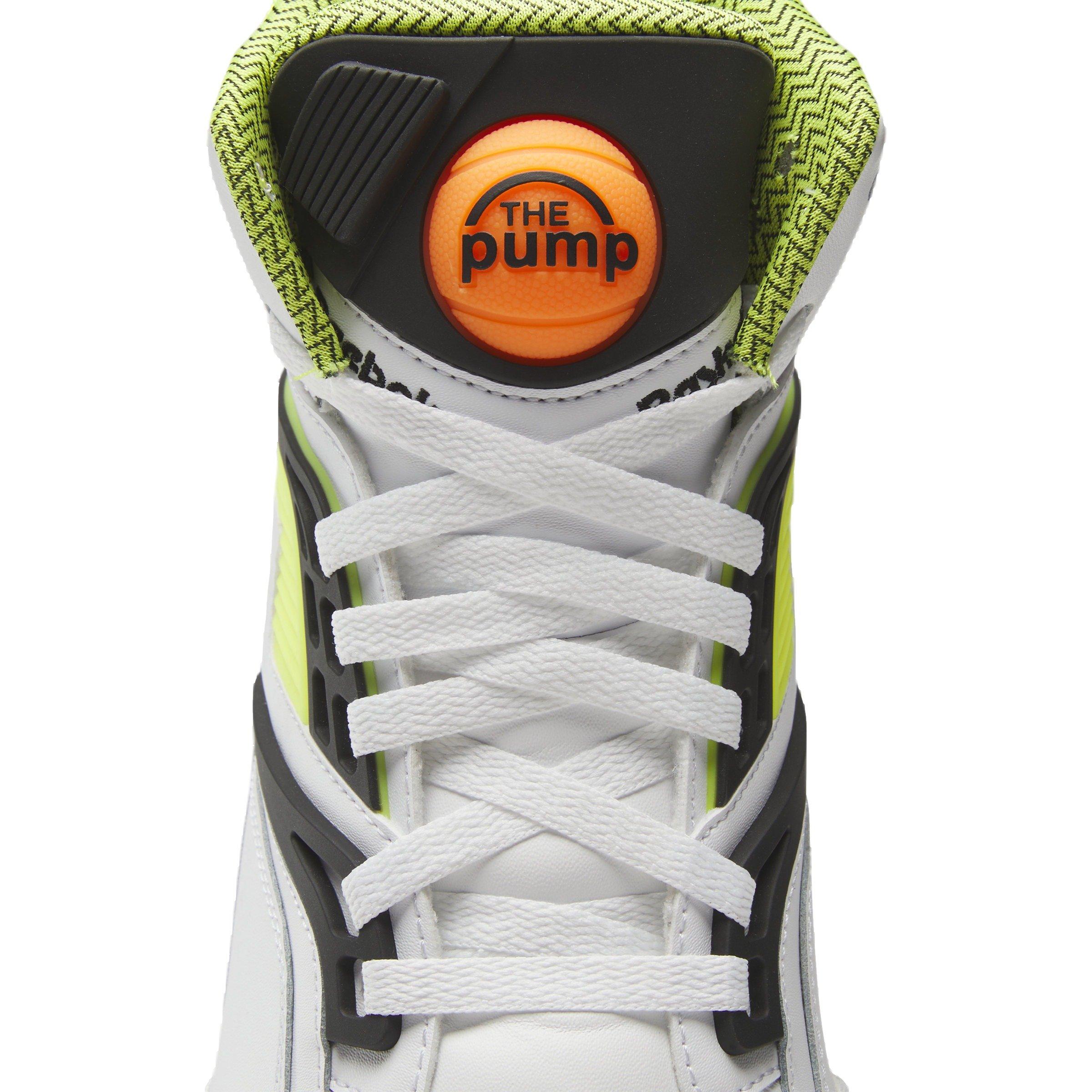  Reebok Men's Pump TZ Sneaker, White/Black/Solar Acid Yellow,  7.5