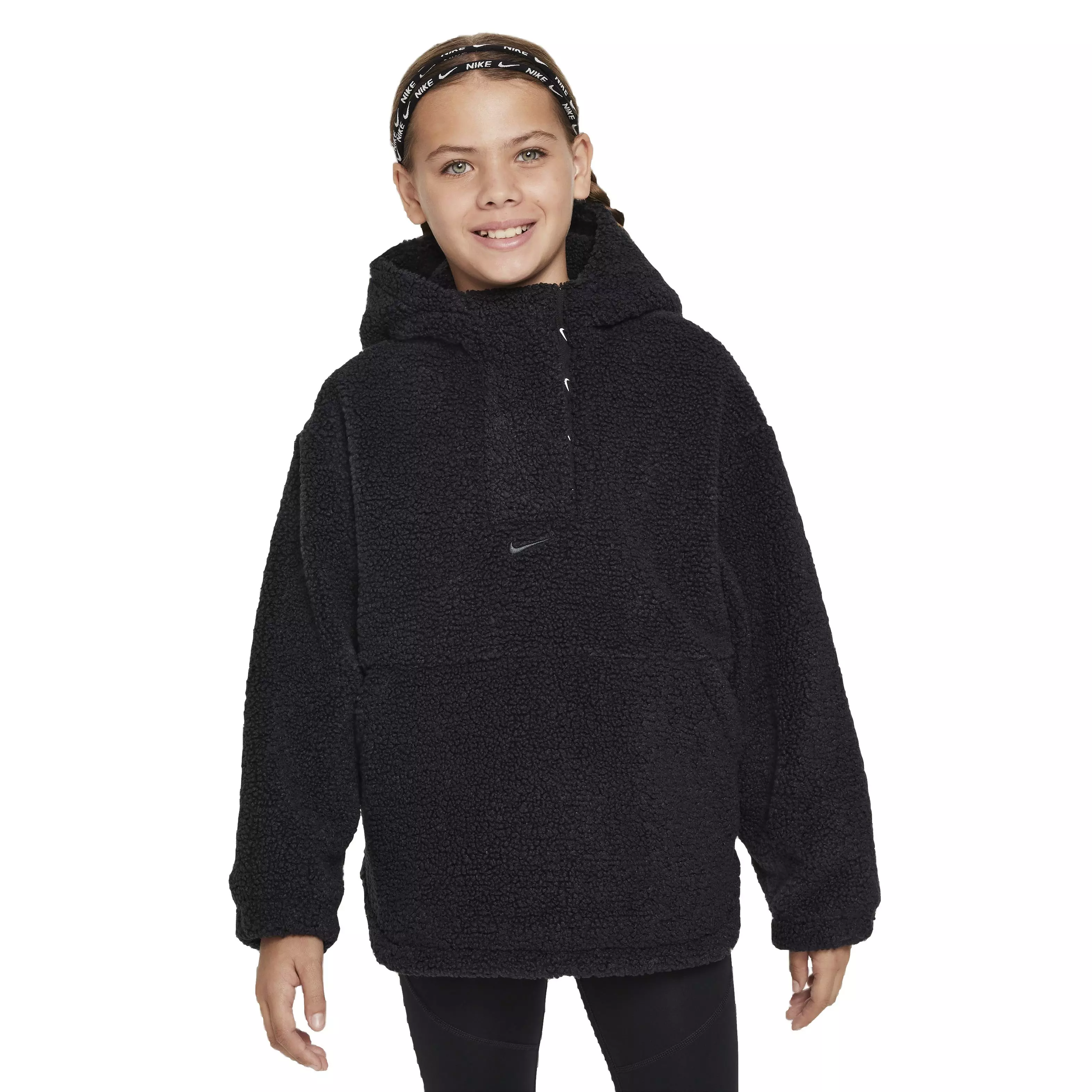 Nike Big Girls' High-Pile Fleece Therma-FIT Training Jacket - Black - BLACK
