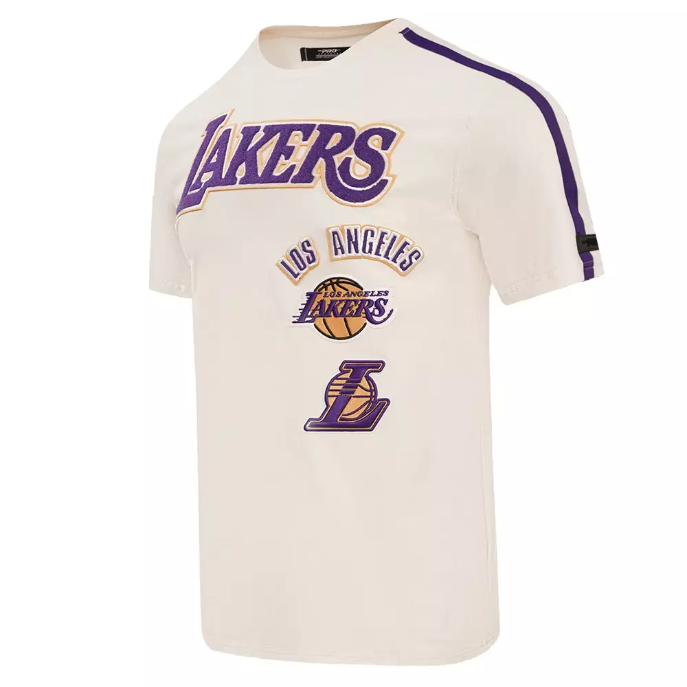 Pro Standard Men's NBA Los Angeles Lakers Retro Classic SJ Striped Tee -Eggshell/Purple - EGGSHELL/PURPLE