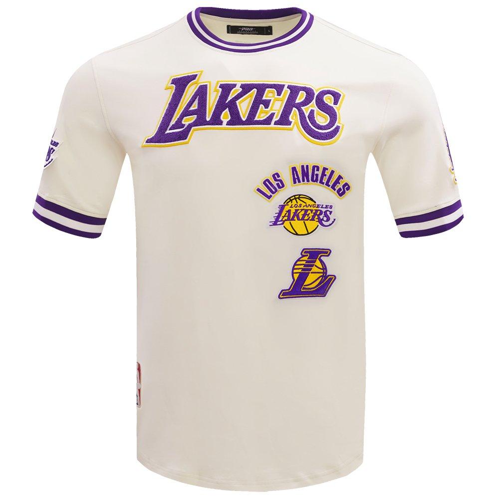 Pro Standard Men's NBA Los Angeles Lakers Retro Classic Double Knit Tee -Eggshell/Purple - EGGSHELL/PURPLE Thumbnail View 1