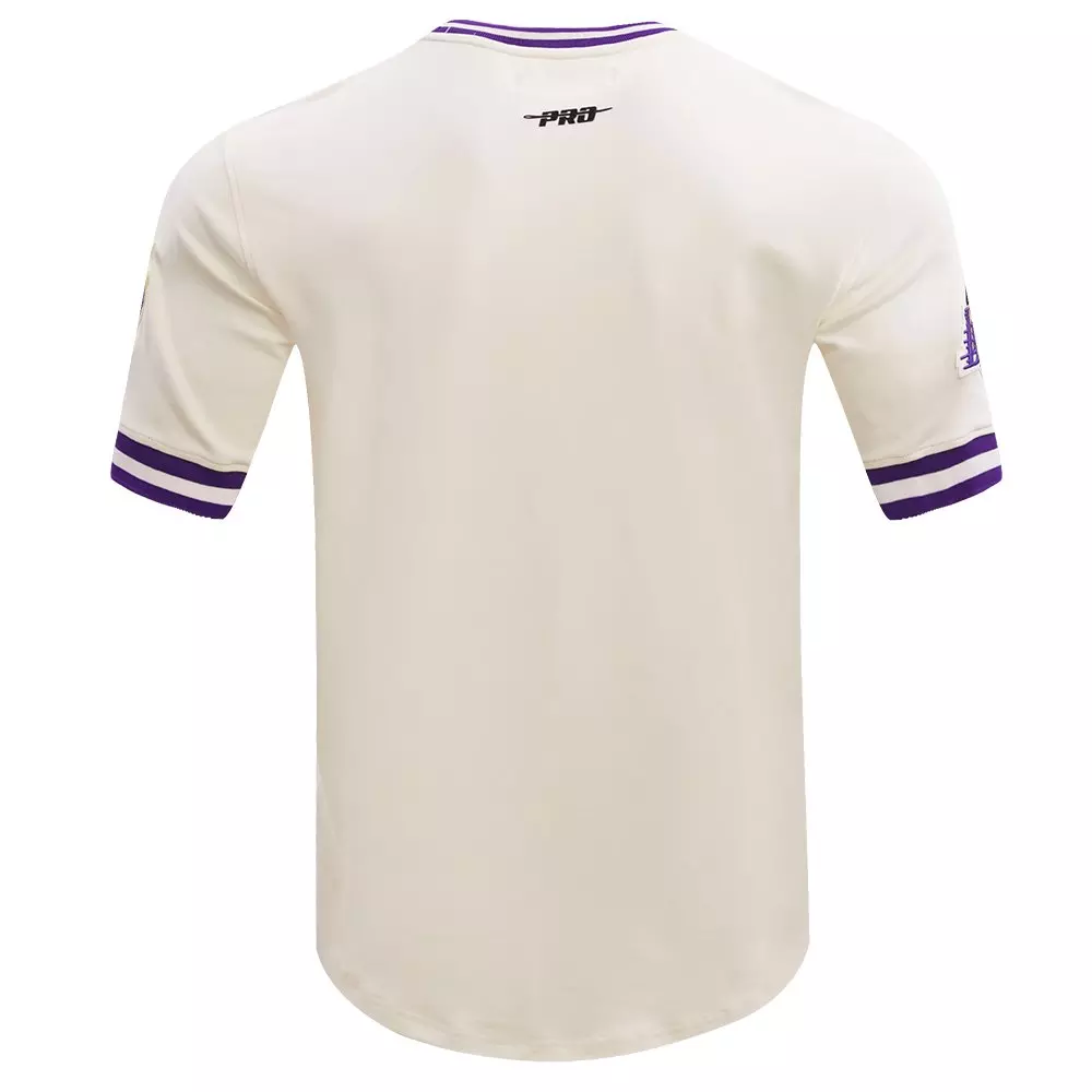 Pro Standard Men's NBA Los Angeles Lakers Retro Classic Double Knit Tee - Eggshell/Purple - EGGSHELL/PURPLE