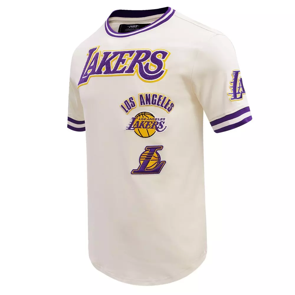 Pro Standard Men's NBA Los Angeles Lakers Retro Classic Double Knit Tee - Eggshell/Purple - EGGSHELL/PURPLE