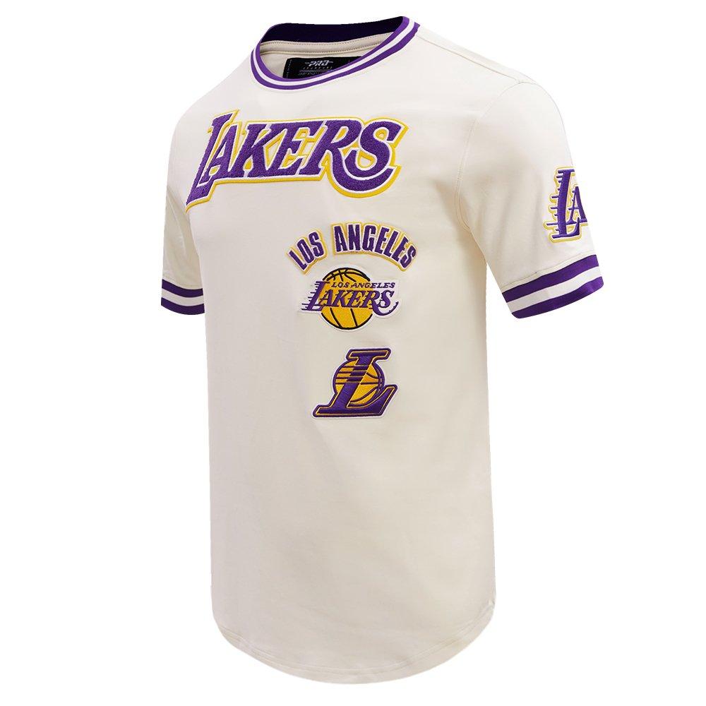 Pro Standard Men's NBA Los Angeles Lakers Retro Classic Double Knit Tee -Eggshell/Purple - EGGSHELL/PURPLE Thumbnail View 3