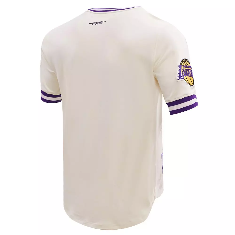Pro Standard Men's NBA Los Angeles Lakers Retro Classic Double Knit Tee -Eggshell/Purple - EGGSHELL/PURPLE