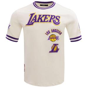 Pro Standard Men's NBA Los Angeles Lakers Retro Classic Double Knit Tee -Eggshell/Purple