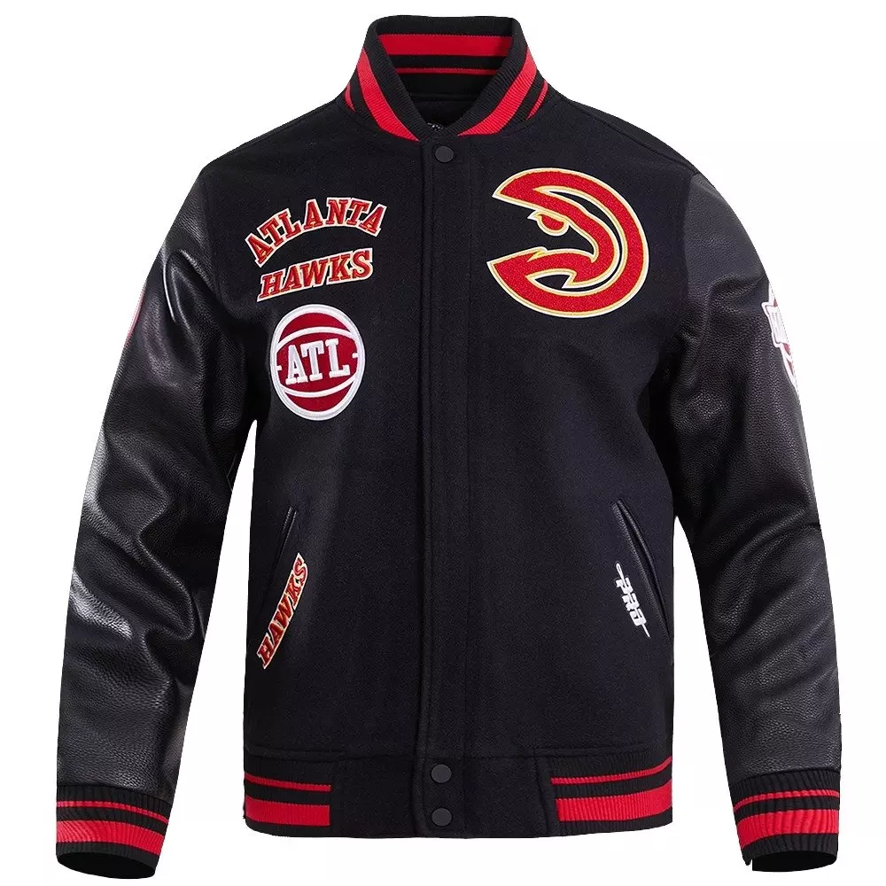 Pro Standard Men's NBA Atlanta Hawks Retro Classic Rib Wool Varsity Jacket -Black/Red - BLACK/RED