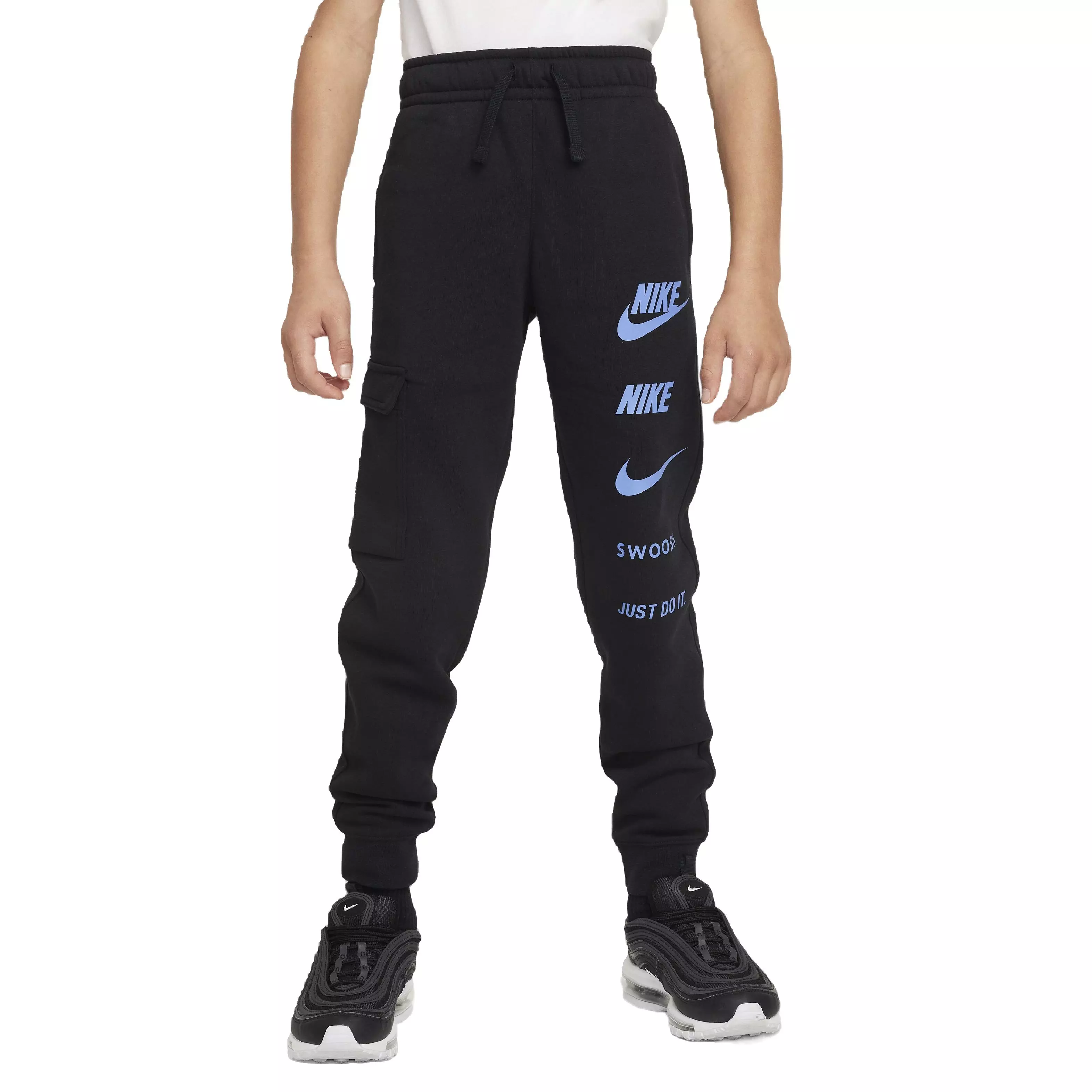 Nike Big Boys' Sportswear Fleece Cargo Pants - Black/Blue - BLACK/BLUE