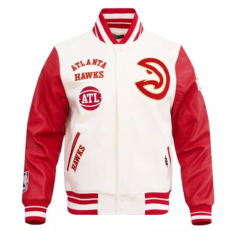 Pro Standard Men's NBA Atlanta Hawks Retro Classic Rib Wool Varsity Jacket -Eggshell/Red - EGGSHELL/RED