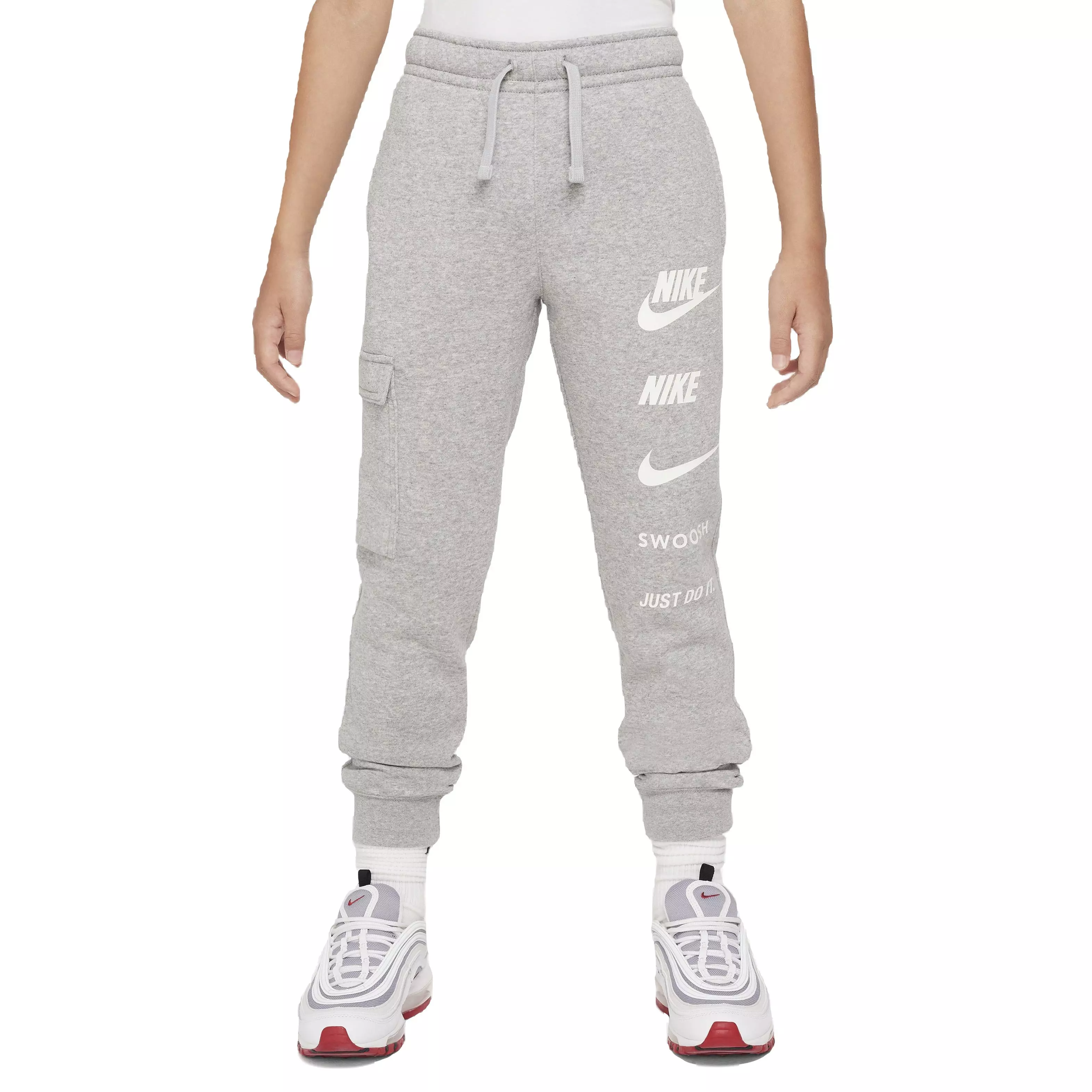 Nike Big Boys' Sportswear Fleece Cargo Pants - Grey/White - GREY/WHITE