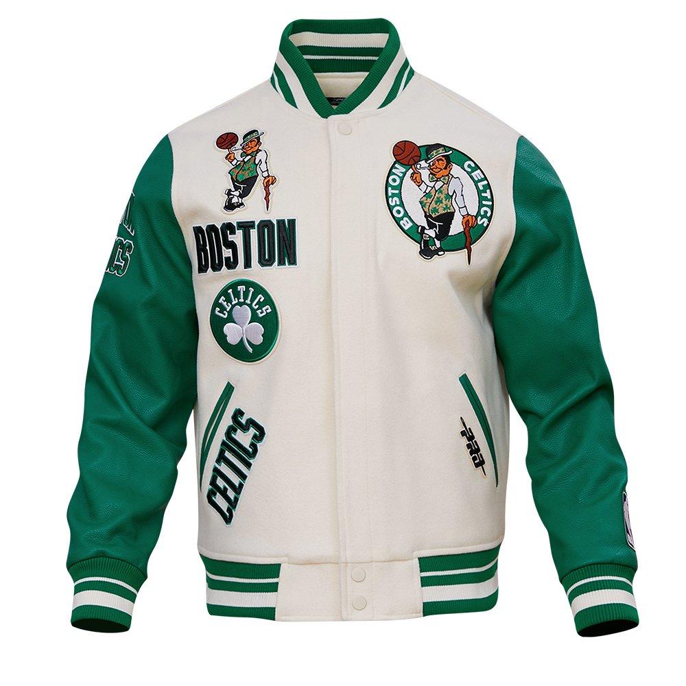 Pro Standard Men's NBA Boston Celtics Retro Classic Rib Wool Varsity Jacket - Eggshell/Kelly Green - EGGSHELL/KELLY GREEN Thumbnail View 1