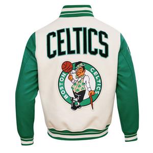Pro Standard Men's NBA Boston Celtics Retro Classic Rib Wool Varsity Jacket -Eggshell/Kelly Green