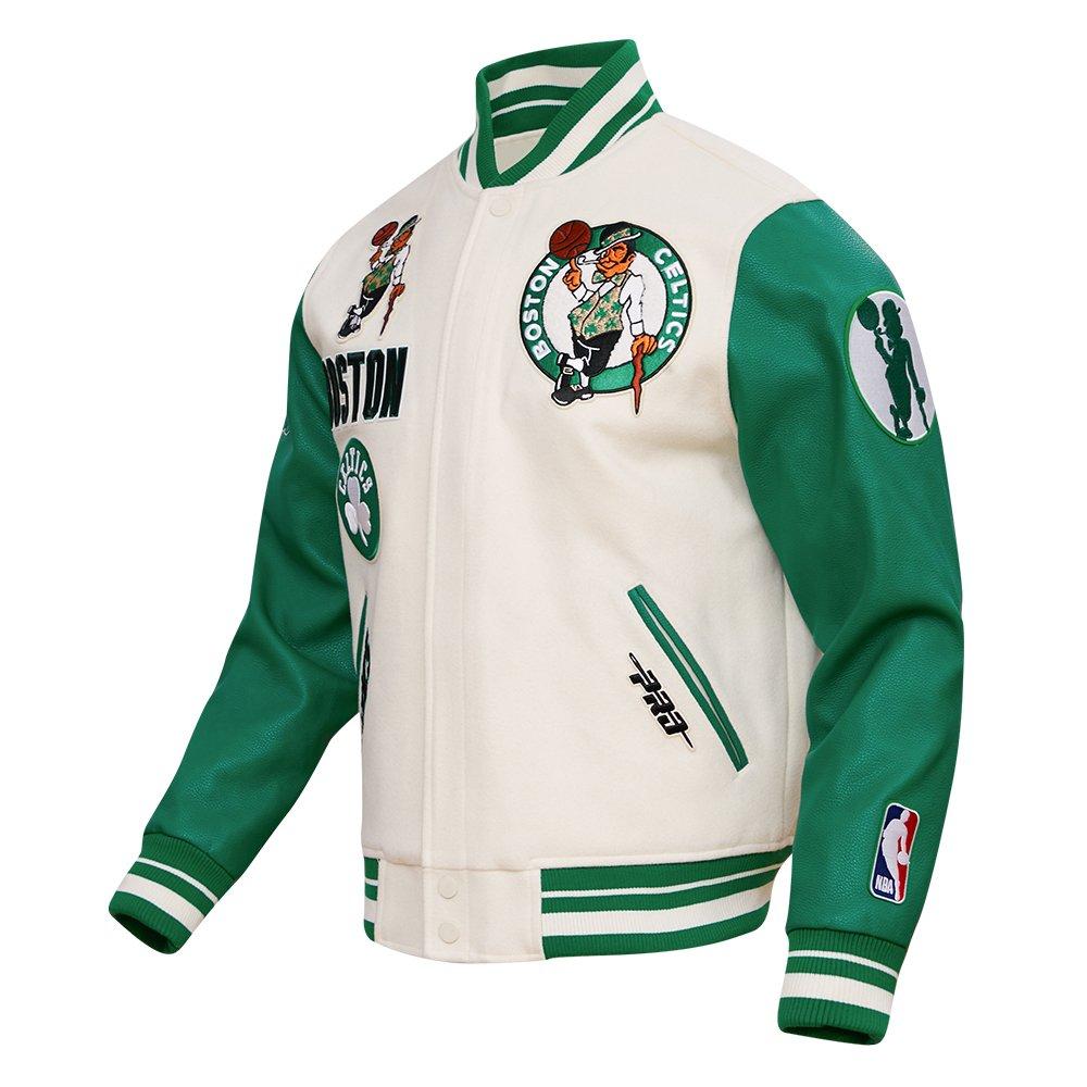 Pro Standard Men's NBA Boston Celtics Retro Classic Rib Wool Varsity Jacket - Eggshell/Kelly Green - EGGSHELL/KELLY GREEN Thumbnail View 3