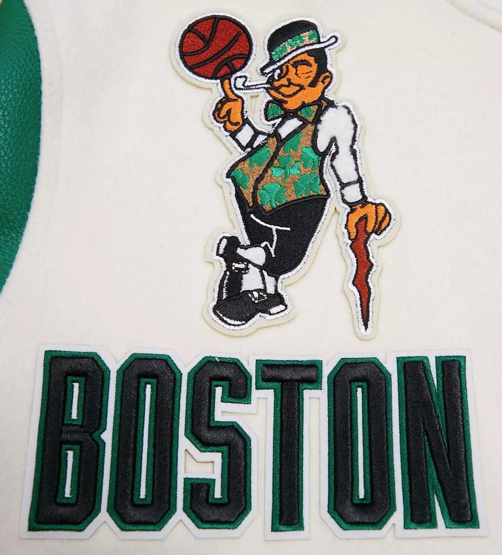 Pro Standard Men's NBA Boston Celtics Retro Classic Rib Wool Varsity Jacket - Eggshell/Kelly Green - EGGSHELL/KELLY GREEN