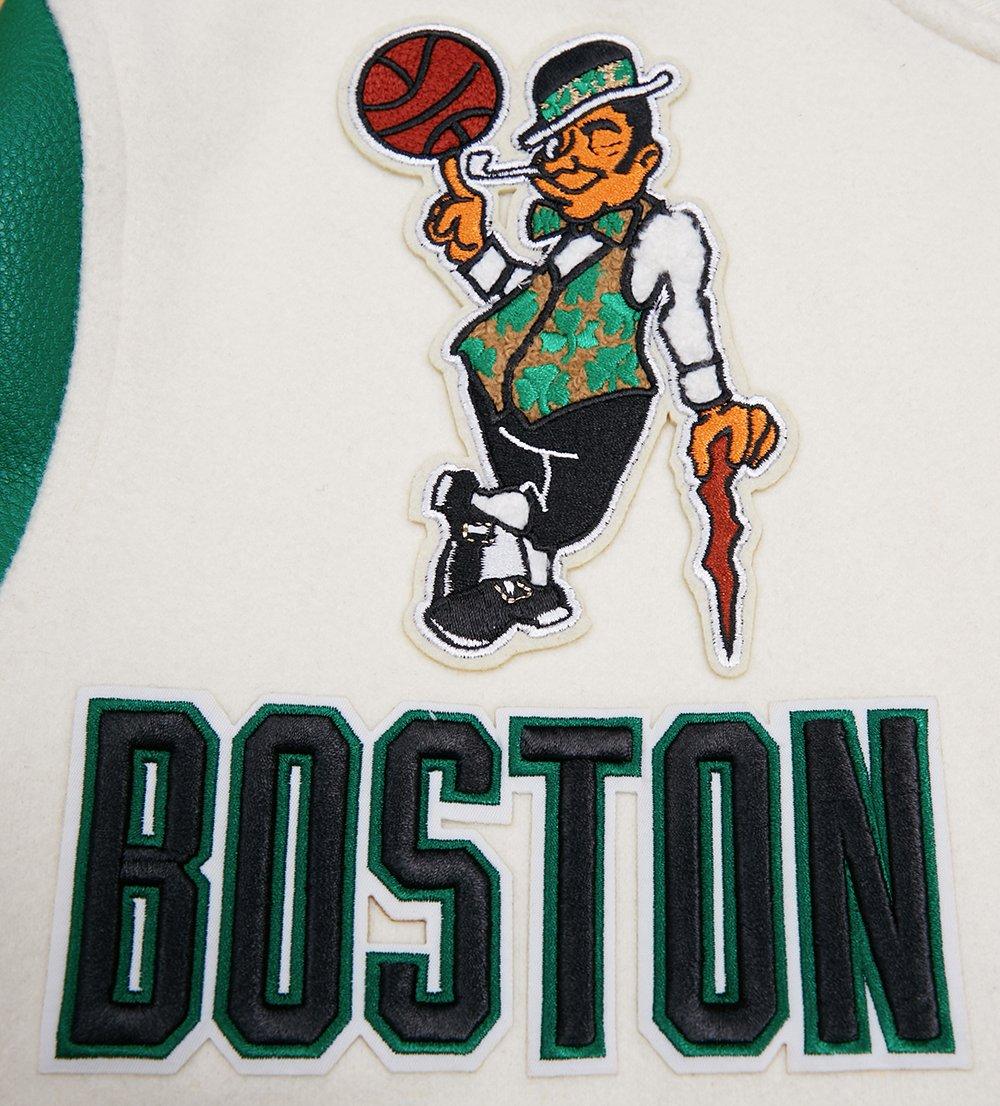 Pro Standard Men's NBA Boston Celtics Retro Classic Rib Wool Varsity Jacket -Eggshell/Kelly Green - EGGSHELL/KELLY GREEN Thumbnail View 4