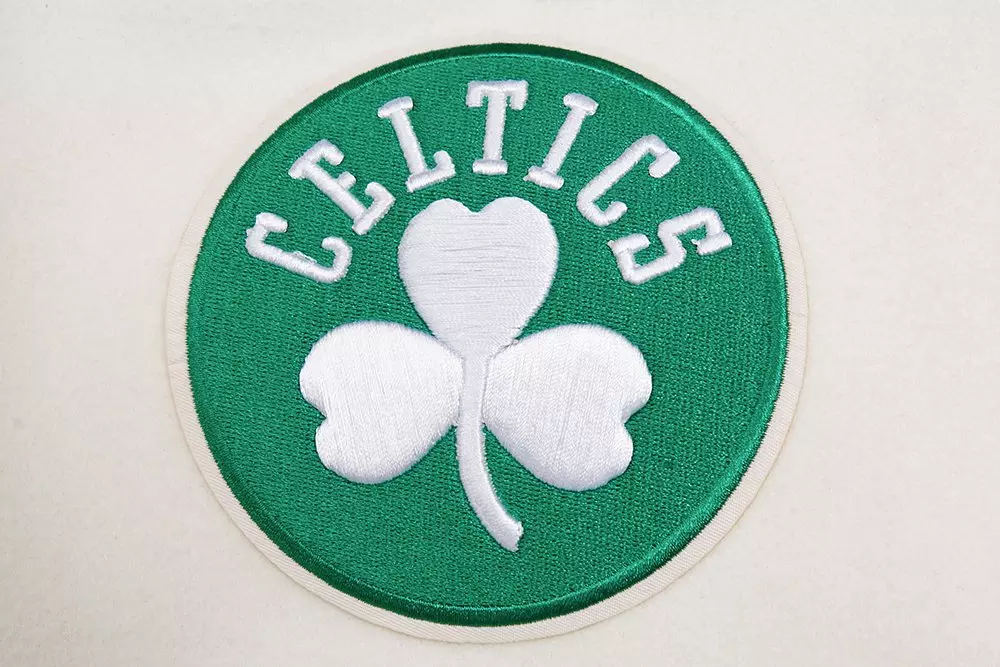 Pro Standard Men's NBA Boston Celtics Retro Classic Rib Wool Varsity Jacket -Eggshell/Kelly Green - EGGSHELL/KELLY GREEN