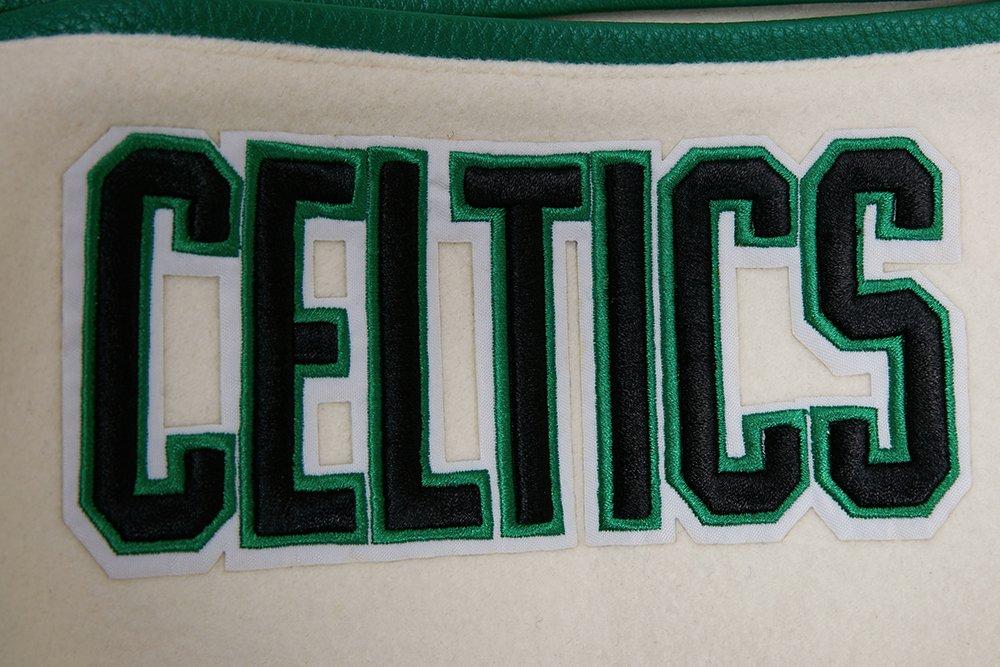 Pro Standard Men's NBA Boston Celtics Retro Classic Rib Wool Varsity Jacket -Eggshell/Kelly Green - EGGSHELL/KELLY GREEN Thumbnail View 6