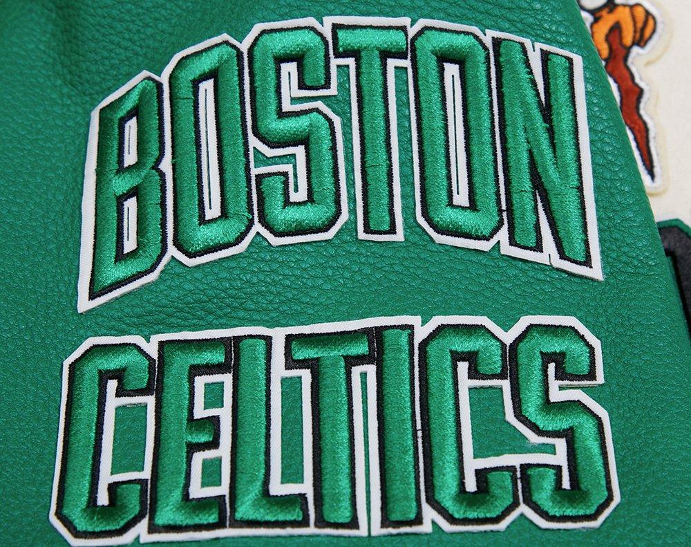 Pro Standard Men's NBA Boston Celtics Retro Classic Rib Wool Varsity Jacket - Eggshell/Kelly Green - EGGSHELL/KELLY GREEN Thumbnail View 8