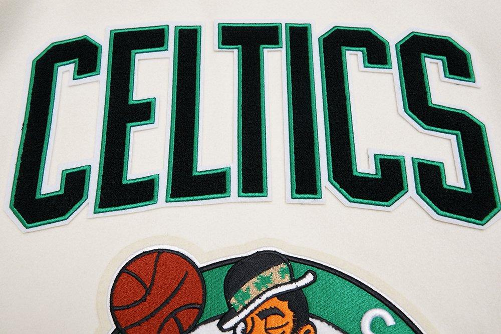 Pro Standard Men's NBA Boston Celtics Retro Classic Rib Wool Varsity Jacket - Eggshell/Kelly Green - EGGSHELL/KELLY GREEN Thumbnail View 9