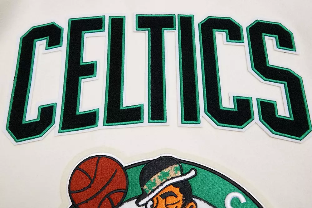 Pro Standard Men's NBA Boston Celtics Retro Classic Rib Wool Varsity Jacket - Eggshell/Kelly Green - EGGSHELL/KELLY GREEN