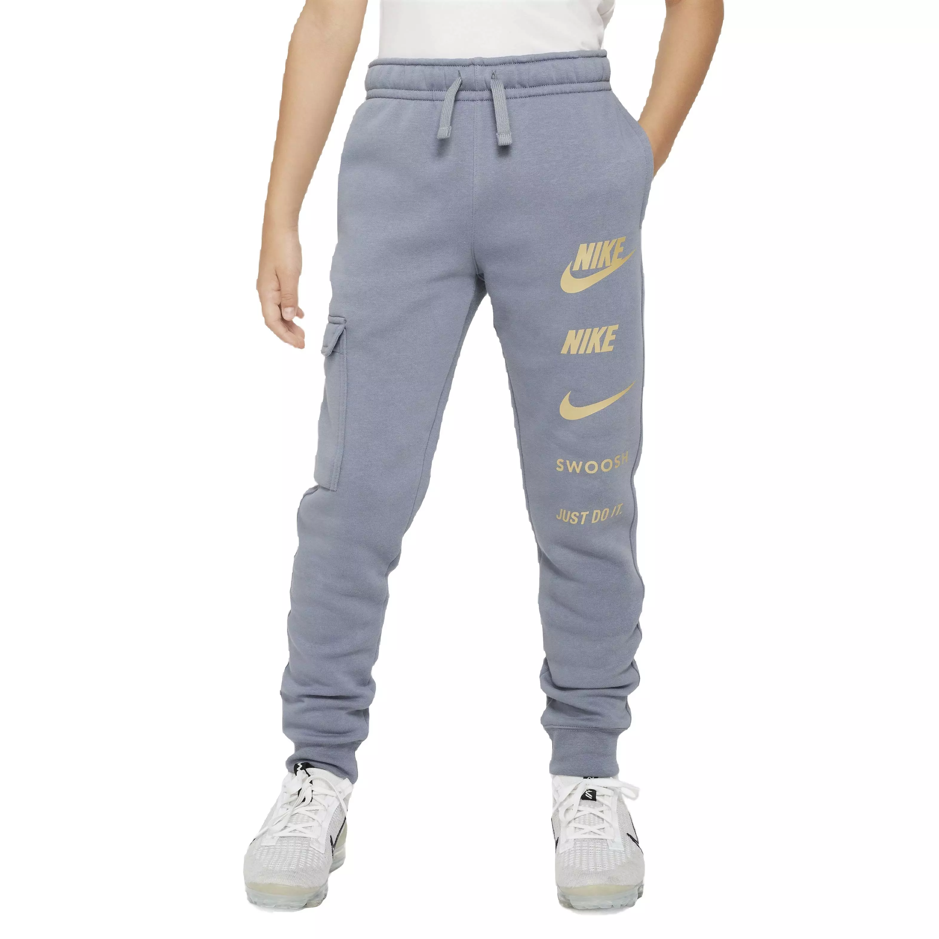Nike Big Boys' Sportswear Fleece Cargo Pants - Grey/Gold - GREY/GOLD