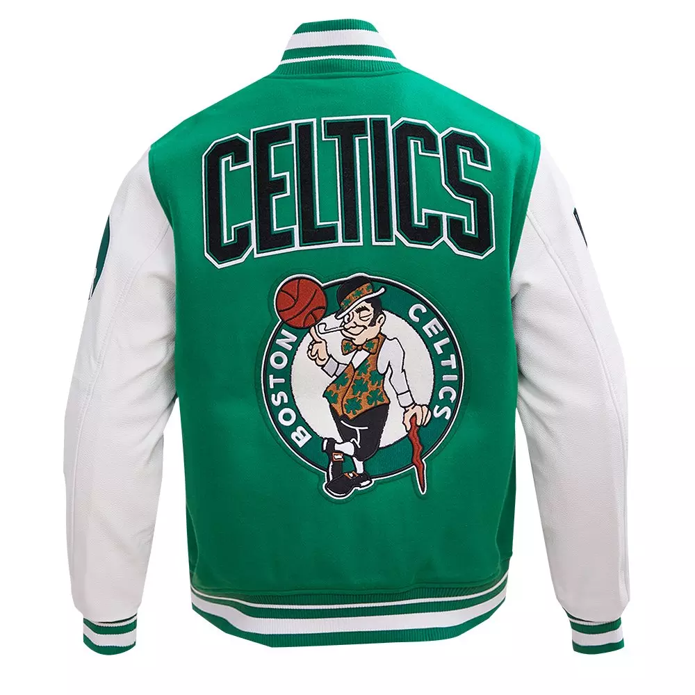 Pro Standard Men's NBA Boston Celtics Retro Classic Rib Wool Varsity Jacket -Kelly Green/White - KELLY GREEN/WHITE