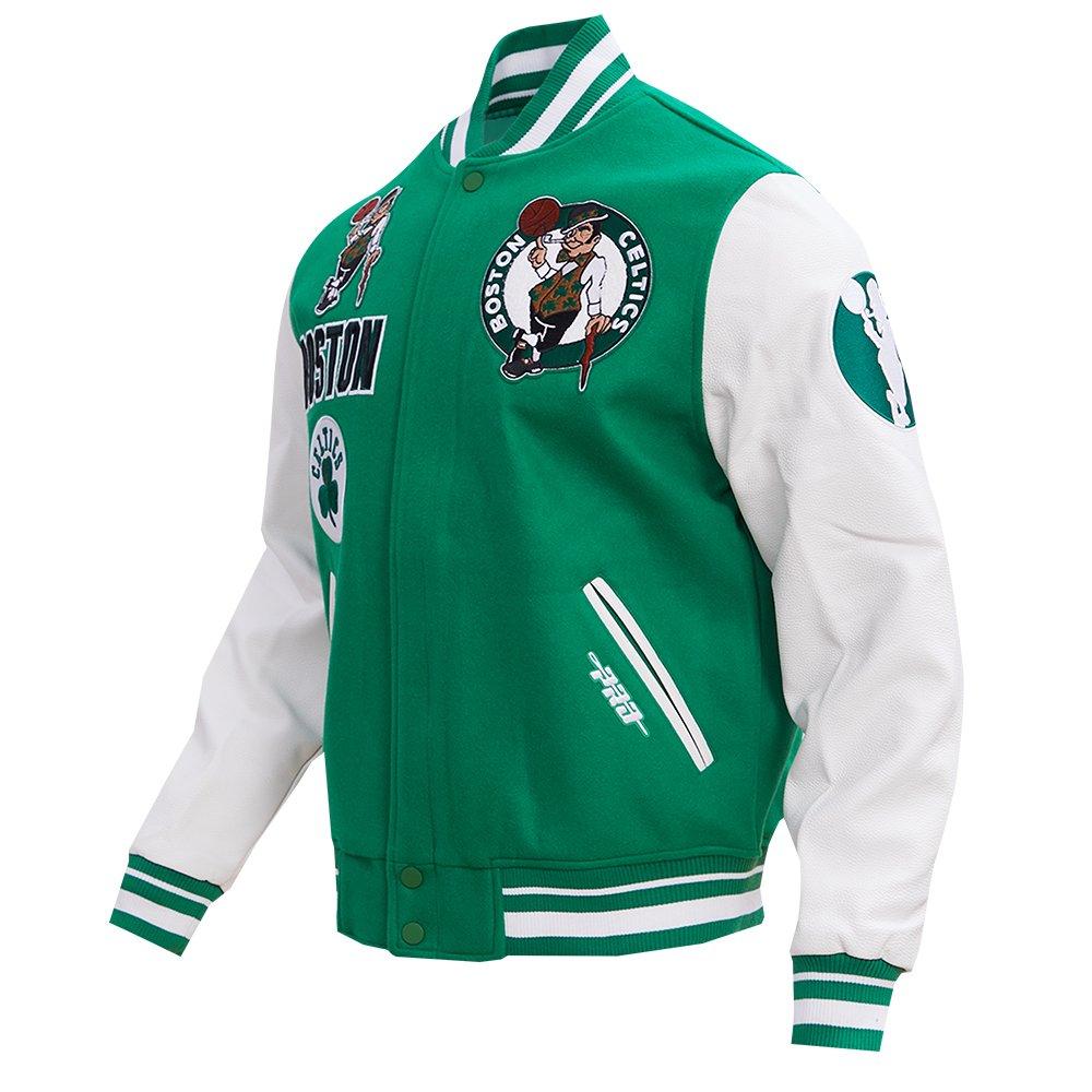 Pro Standard Men's NBA Boston Celtics Retro Classic Rib Wool Varsity Jacket - Kelly Green/White - KELLY GREEN/WHITE Thumbnail View 3