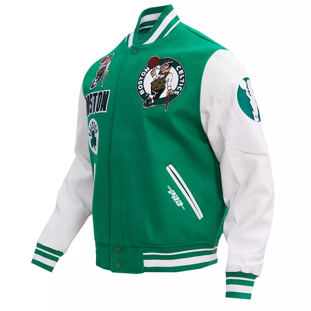 Pro Standard Men's NBA Boston Celtics Retro Classic Rib Wool Varsity Jacket - Kelly Green/White - KELLY GREEN/WHITE