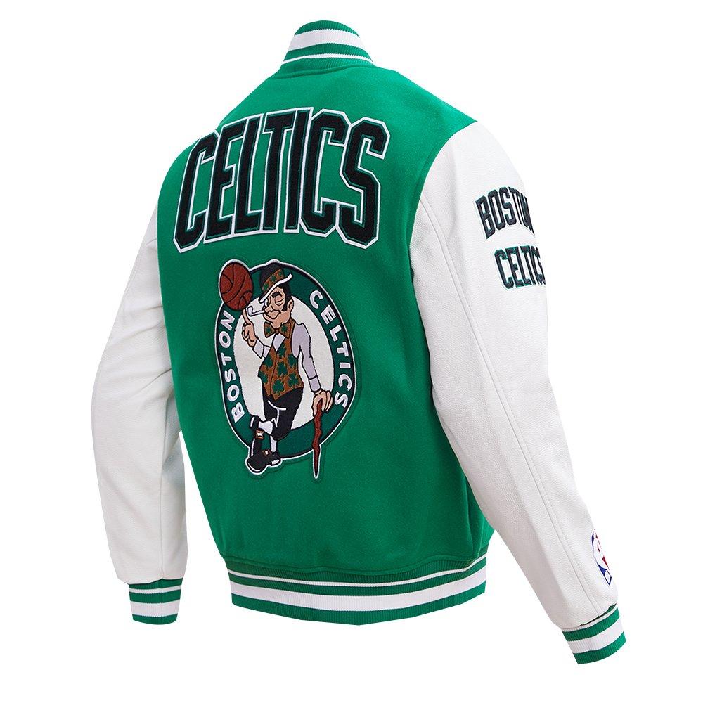 Pro Standard Men's NBA Boston Celtics Retro Classic Rib Wool Varsity Jacket - Kelly Green/White - KELLY GREEN/WHITE Thumbnail View 4