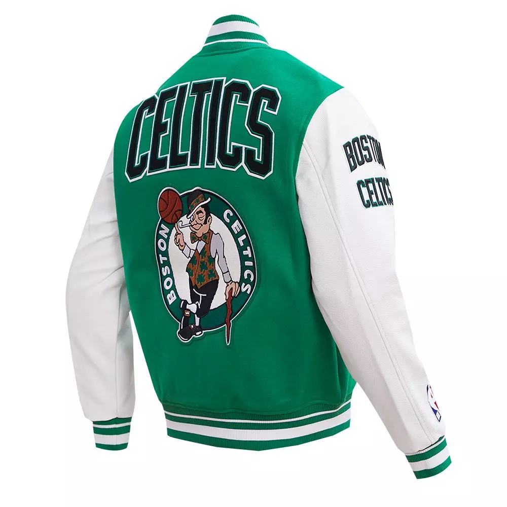 Pro Standard Men's NBA Boston Celtics Retro Classic Rib Wool Varsity Jacket - Kelly Green/White - KELLY GREEN/WHITE