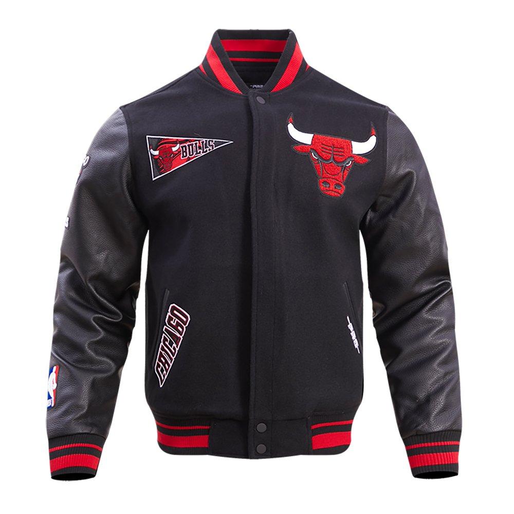 Pro Standard Men's NBA Chicago Bulls Retro Classic Rib Wool Varsity Jacket - Black/Red - BLACK/RED Thumbnail View 1