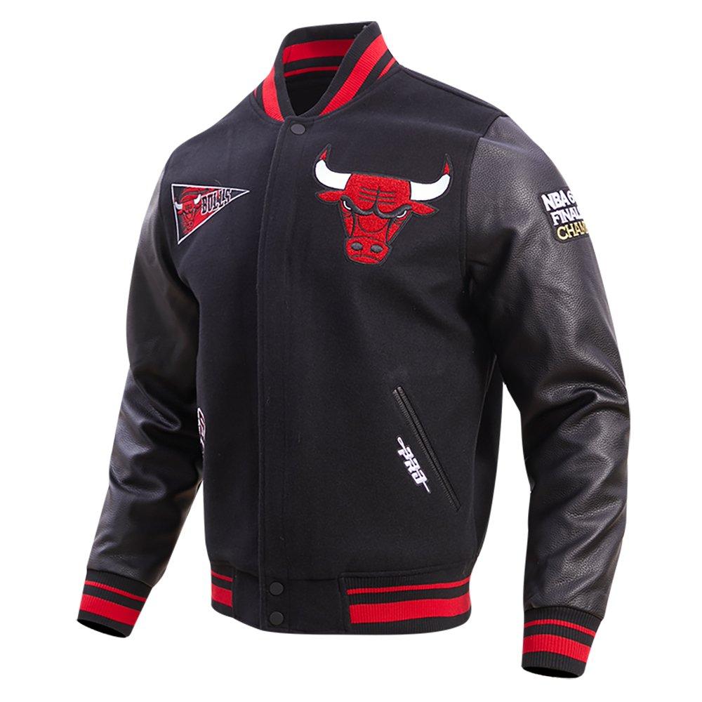 Pro Standard Men's NBA Chicago Bulls Retro Classic Rib Wool Varsity Jacket - Black/Red - BLACK/RED Thumbnail View 3