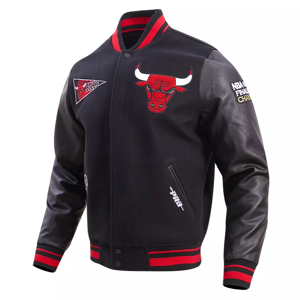 Pro Standard Men's NBA Chicago Bulls Retro Classic Rib Wool Varsity Jacket -Black/Red - BLACK/RED
