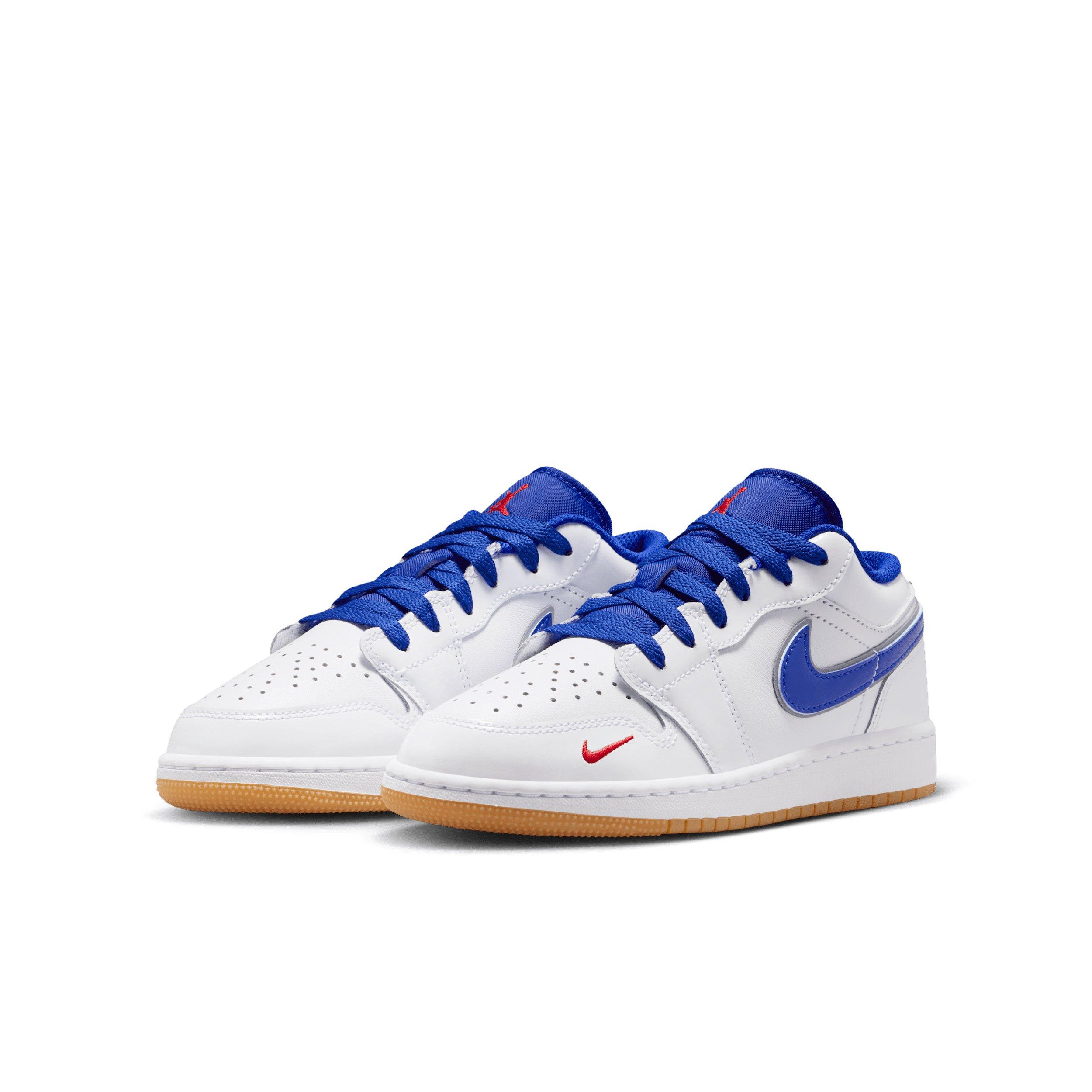 Jordan 1 Low SE "White/Old Royal/Gum Yellow/University Red" Grade School Boys' Shoe - WHITE/ROYAL/YELLOW/RED Thumbnail View 3