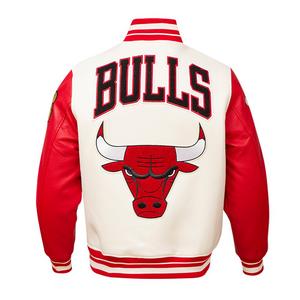 Pro Standard Men's NBA Chicago Bulls Retro Classic Rib Wool Varsity Jacket -Eggshell/Red