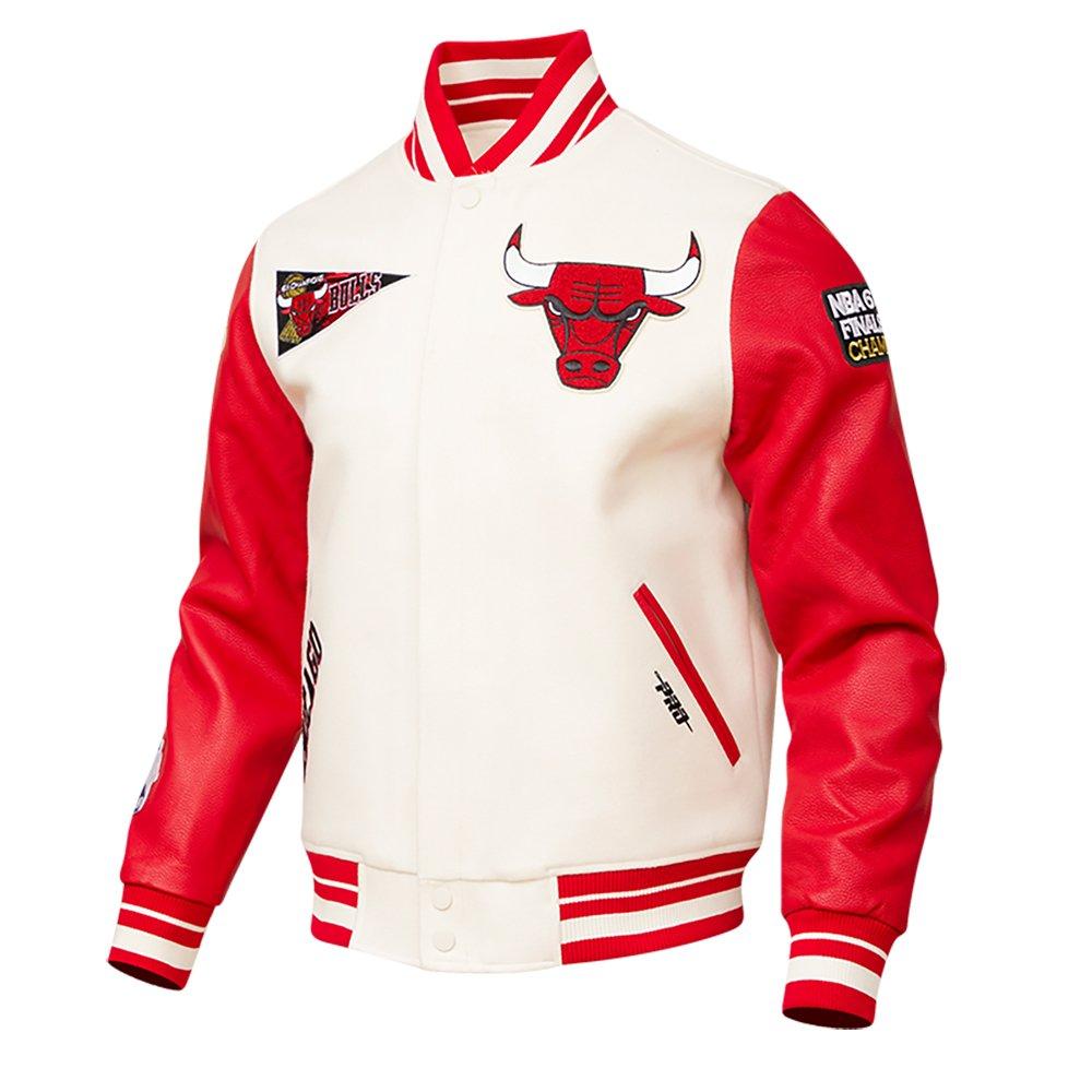 Pro Standard Men's NBA Chicago Bulls Retro Classic Rib Wool Varsity Jacket - Eggshell/Red - EGGSHELL/RED Thumbnail View 3