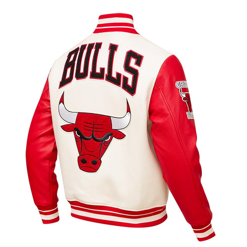Pro Standard Men's NBA Chicago Bulls Retro Classic Rib Wool Varsity Jacket -Eggshell/Red - EGGSHELL/RED Thumbnail View 4
