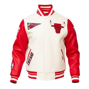Pro Standard Men's NBA Chicago Bulls Retro Classic Rib Wool Varsity Jacket -Eggshell/Red