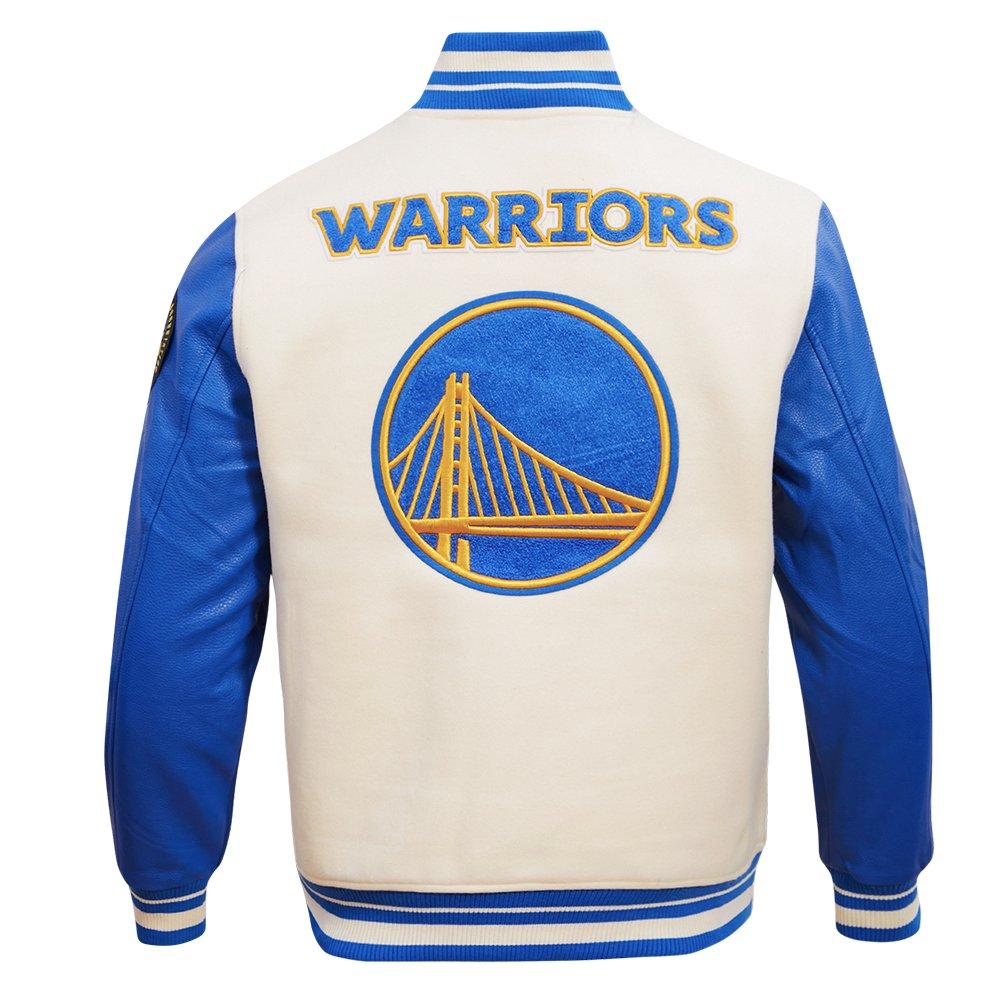 Pro Standard Men's NBA Golden State Warriors Retro Classic Rib Wool Varsity Jacket - Eggshell/Royal - EGGSHELL/ROYAL BLUE Thumbnail View 2