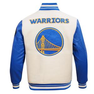 Pro Standard Men's NBA Golden State Warriors Retro Classic Rib Wool Varsity Jacket -Eggshell/Royal
