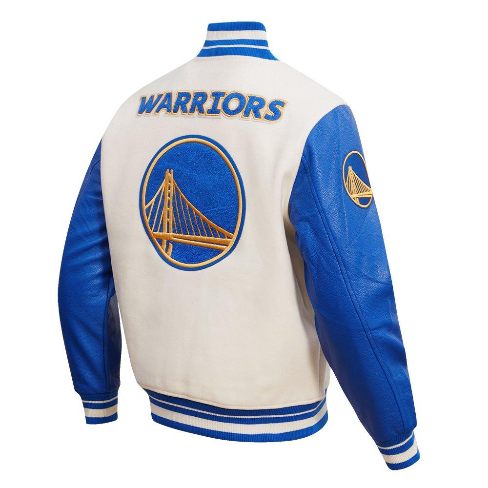 Pro Standard Men's NBA Golden State Warriors Retro Classic Rib Wool Varsity Jacket - Eggshell/Royal - EGGSHELL/ROYAL BLUE Thumbnail View 4